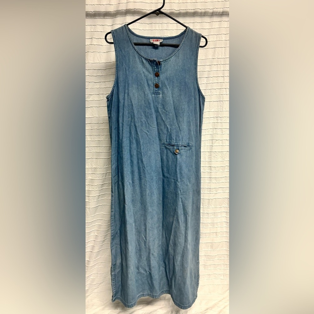 Vintage Fads Blue Denim Maxi Dress Cottagecore Farm Boho, Size 10